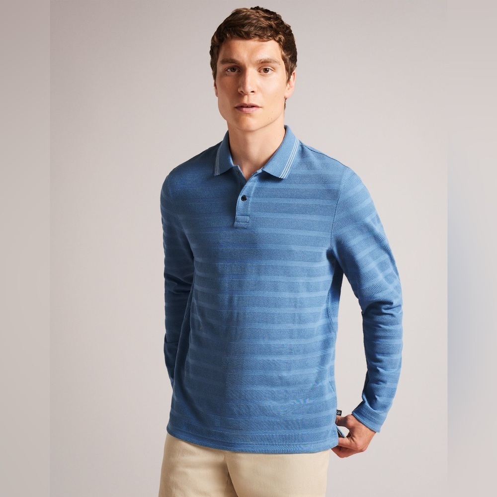 Ted Baker Men’s Sky Blue Polo Long Sleeve Textured Size Large